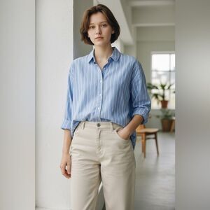 Nine West oversized button-down blue and white striped collared shirt Size S